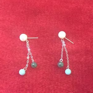 Sterling silver pearl with turquoise earrings